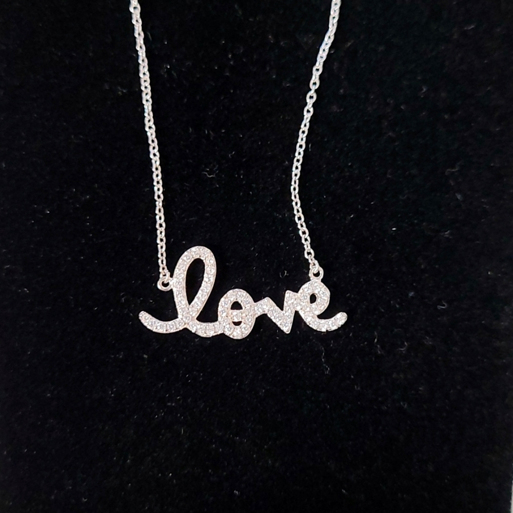 Sterling Silver CZ Diamond LOVE Necklace